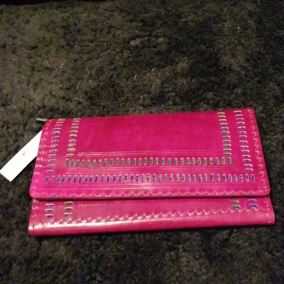 WOMEN'S WINE HANDMADE LEATHER CLUTCH  WALLET - Picture 1 of 7